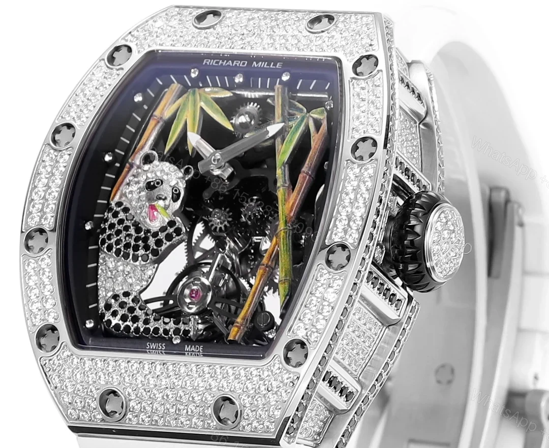 View 2 of Richard Mille RM26-01 Panda Tourbillon Watch Full Diamond Giant Panda Bamboo Art 18K White Gold Mechanical Luxury EditionRM26-01-PND-WHT
