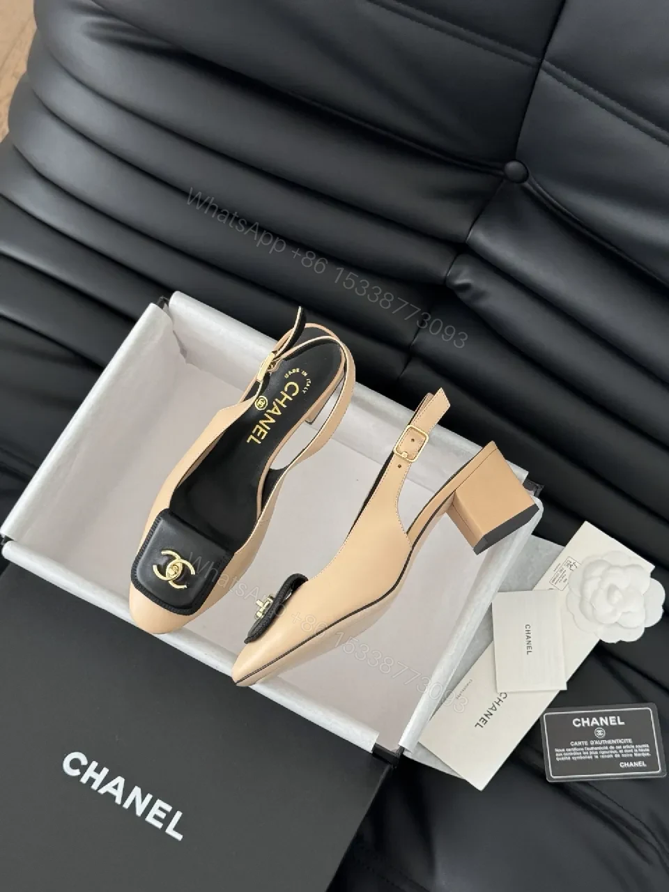 View 8 of Nude-Black Two-Tone Leather Slingback Sandals, Luxe Comfort