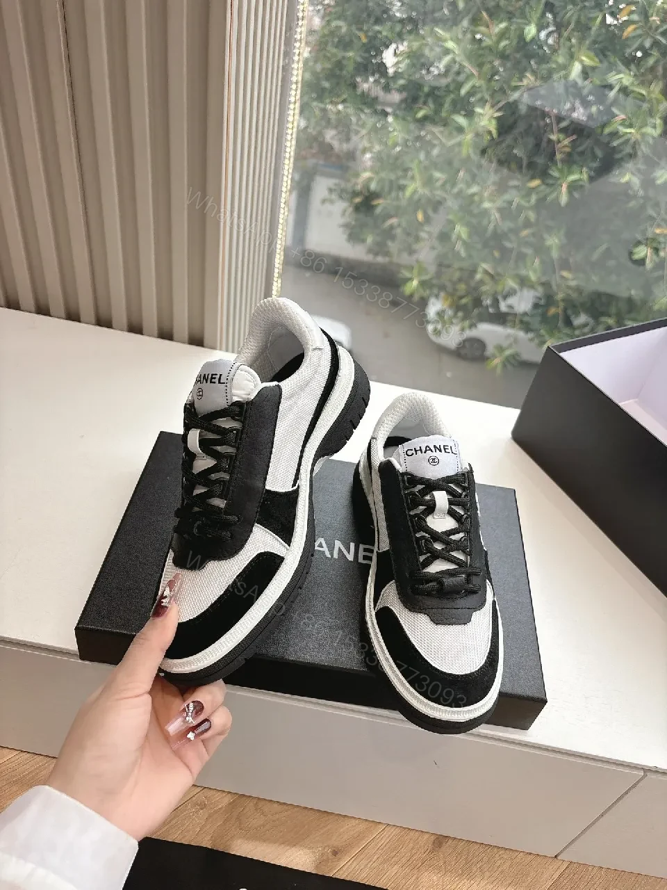 View 2 of Black-White Textile & Suede Low-Top Sneakers, Couture-Inspired Comfort