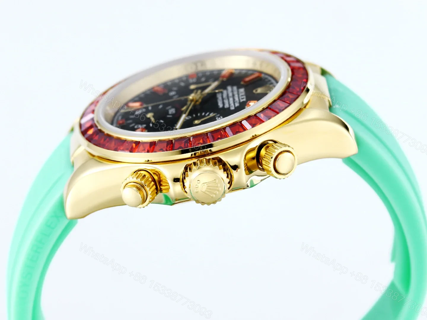 View 6 of Rolex Daytona Ruby Mint Strap Replica 43MM Exclusive Gold Case Edition RG-ROLEX-DAYTONA-RUBY-MINT-43
