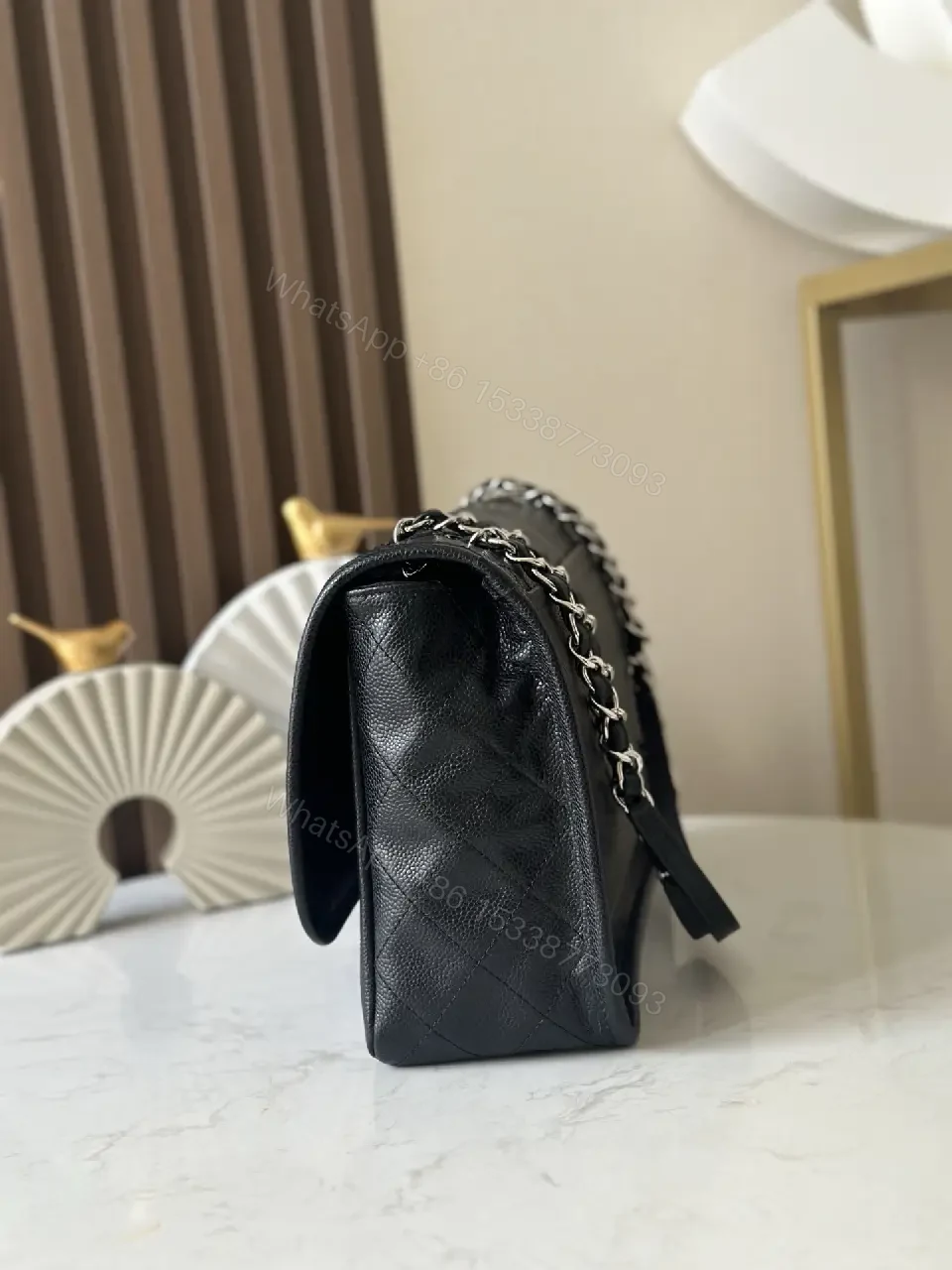 View 4 of Quilted Crossbody Bag: Navy Leatherette, Iconic Hardware, Compact Luxury