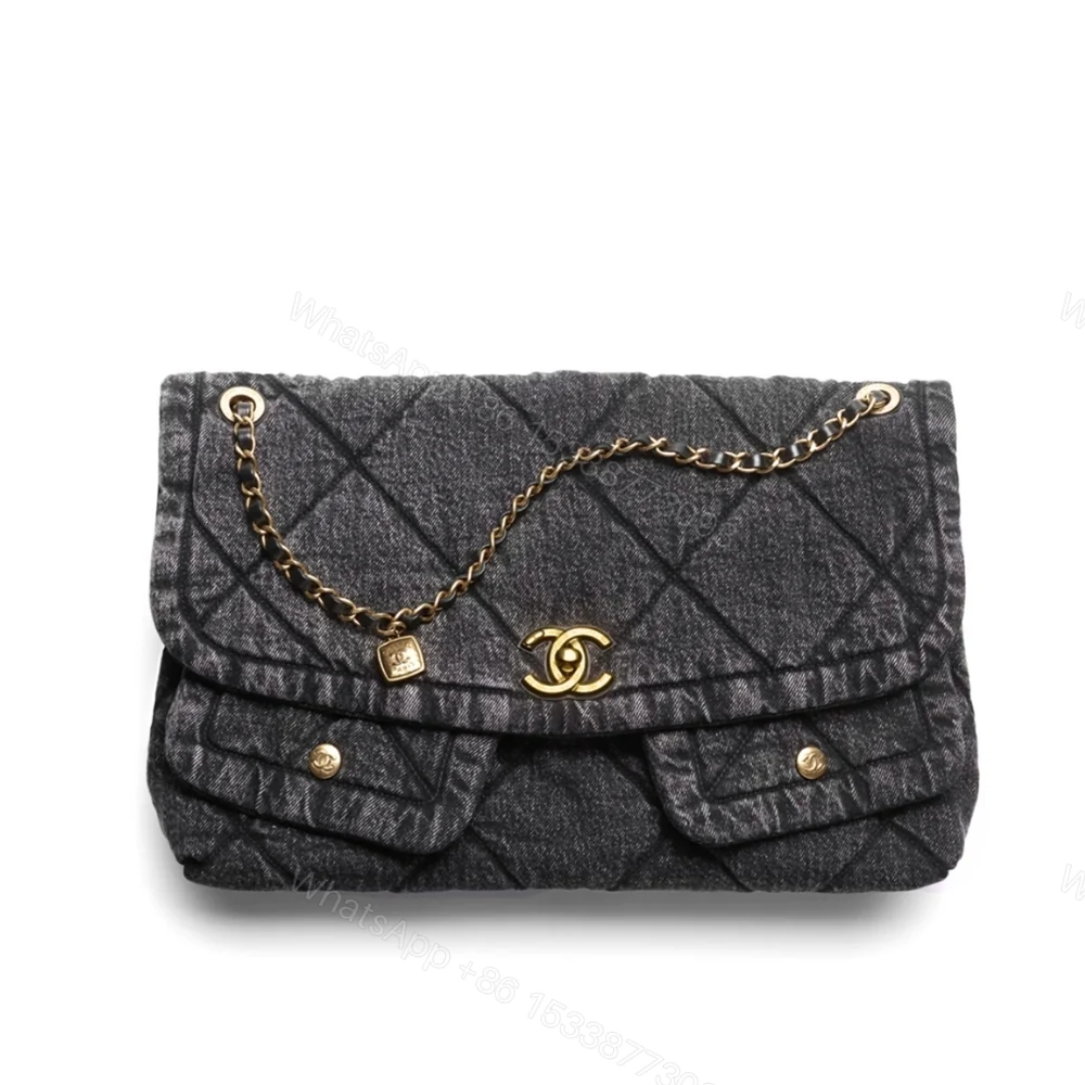 Chanel Maxi Flapbag Washed Denim And Gold Tone Metal Black 30Cm — view 1