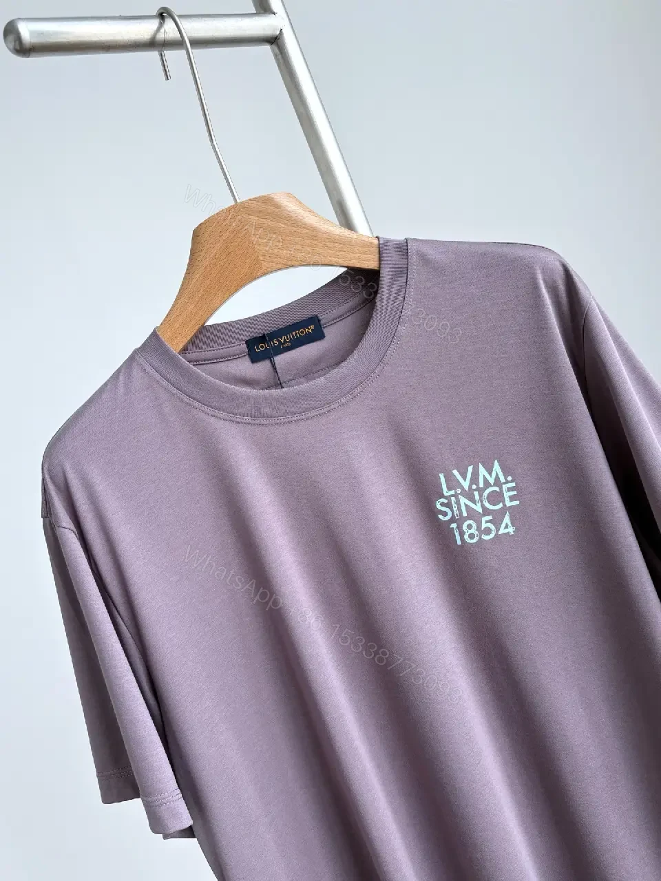View 7 of Dusty Mauve Oversized T-Shirt, Soft Cotton Knit, Crew Neck, No Pattern, LVM Graphic Front