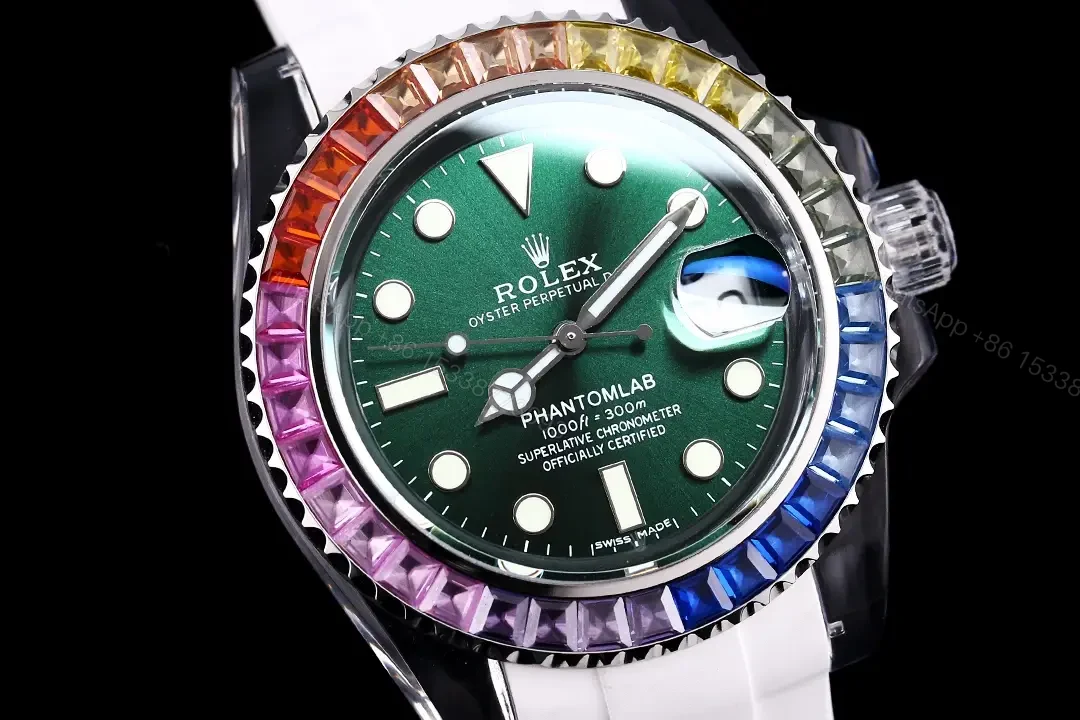 View 3 of Rolex Submariner Date Sapphire Rainbow replica 40MM White Rubber Strap Edition RG-SUB-DATE-SAPPHIRE-RAINBOW-WHITE-RUBBER-40