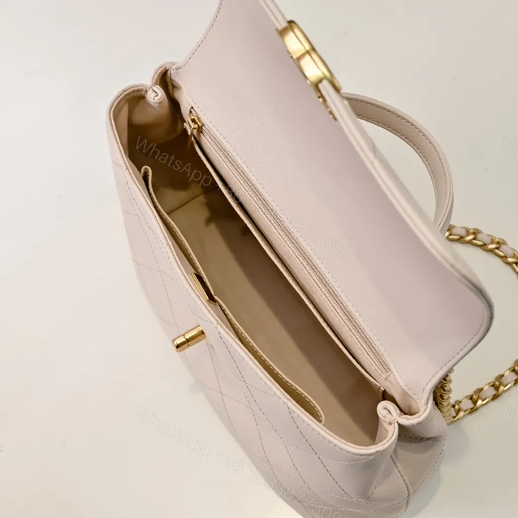 View 8 of Quilted Beige Calfskin Bag with Gold Hardware, Luxe Everyday