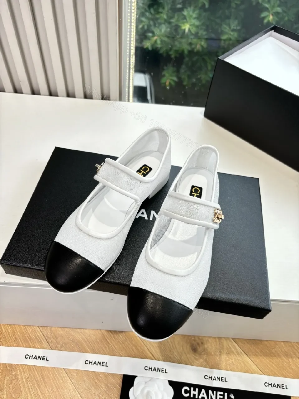 View 9 of White Canvas Mary-Jane Sneakers with Black Cap Toe - Luxe Comfort