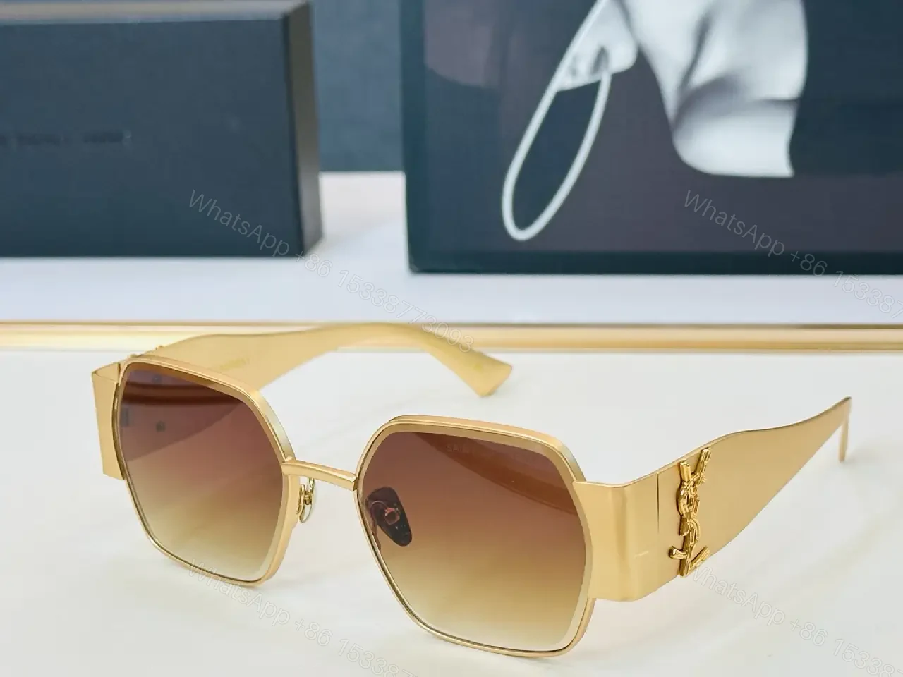 View 7 of Gold-Tone Metal Sunglasses: Bold Luxe Square Frames