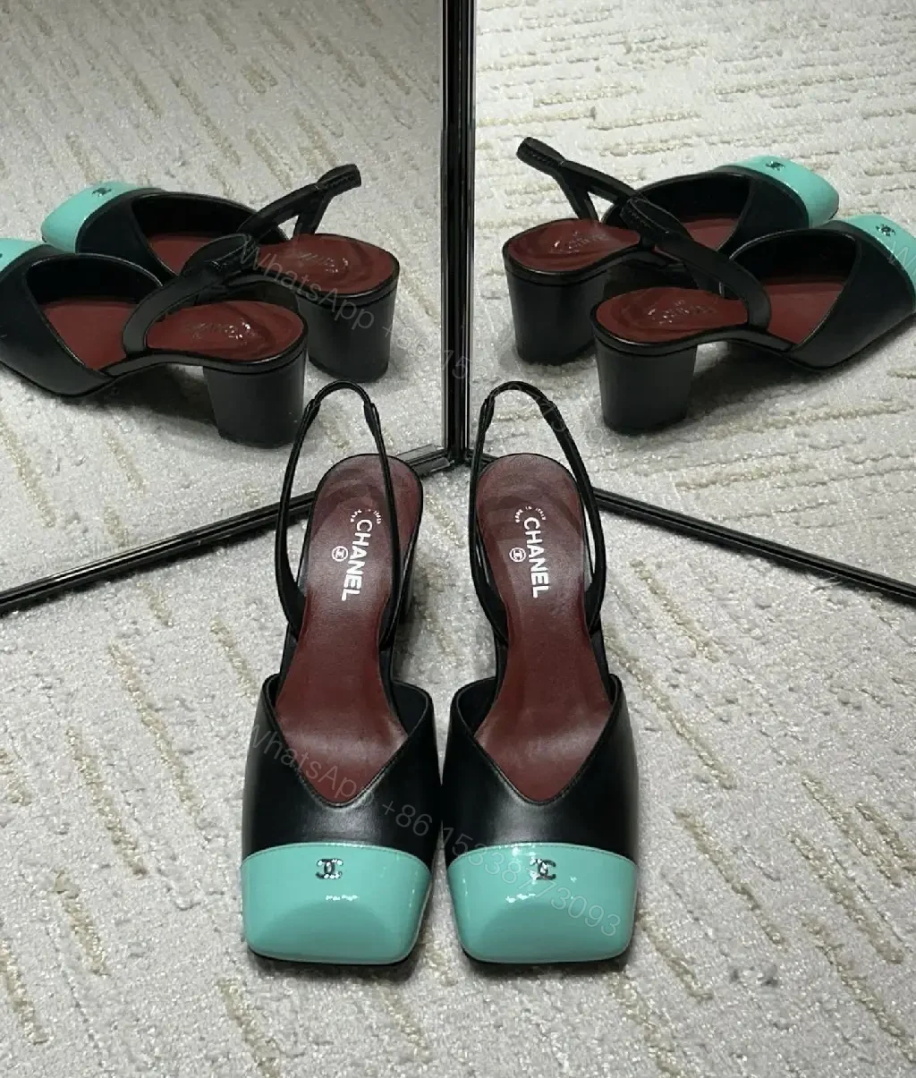 View 4 of Color-Block Block-Heel Sandals: Luxe Open-Toe Comfort