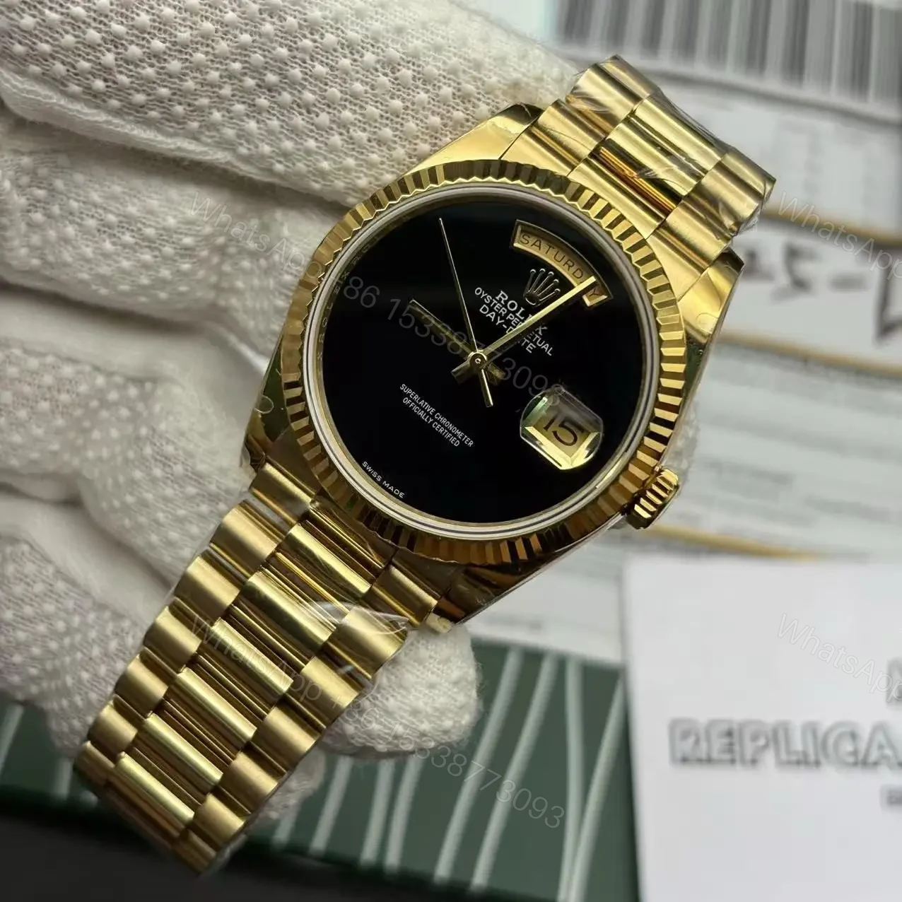 View 2 of Rolex Day Date President Gold Replica – Black Dial