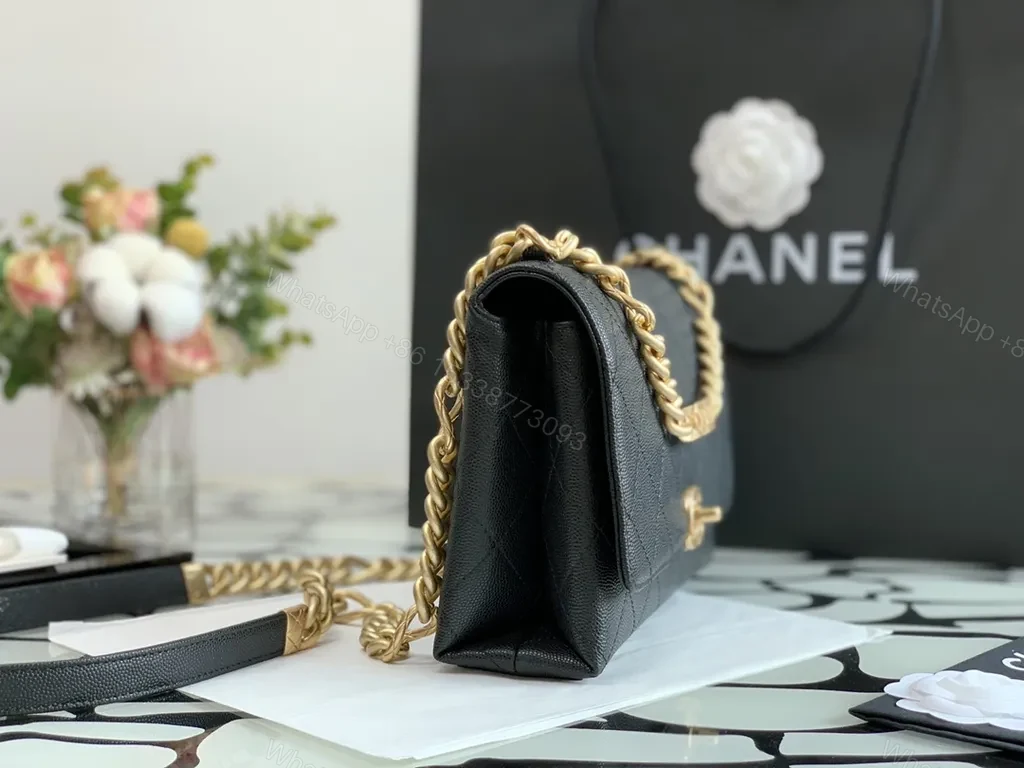 View 6 of Chanel-Inspired Quilted Leather Shoulder Bag with Gold Chain
