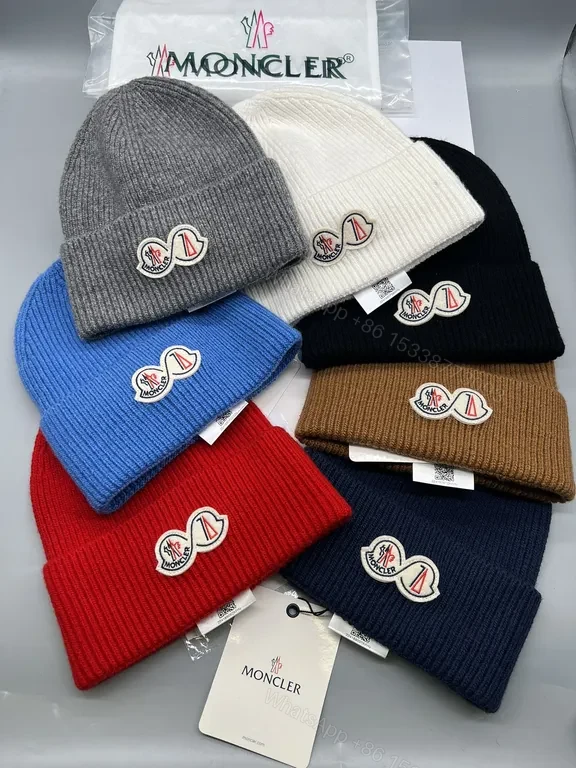 View 7 of Bold Red Moncler Beanie â€” Lux Wool-Blend Warmth, Logo Patch