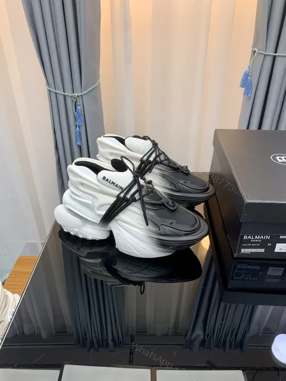 View 9 of Balmain Black & White Leather Knit Sneaker â€“ Sculpted Comfort