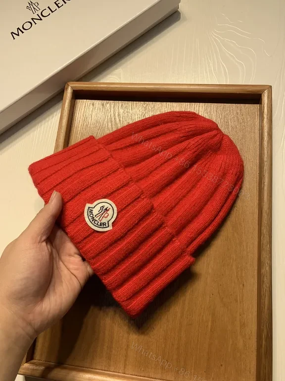 View 4 of Bold Red Rib-Knit Beanie: Moncler Warmth & Luxury Style