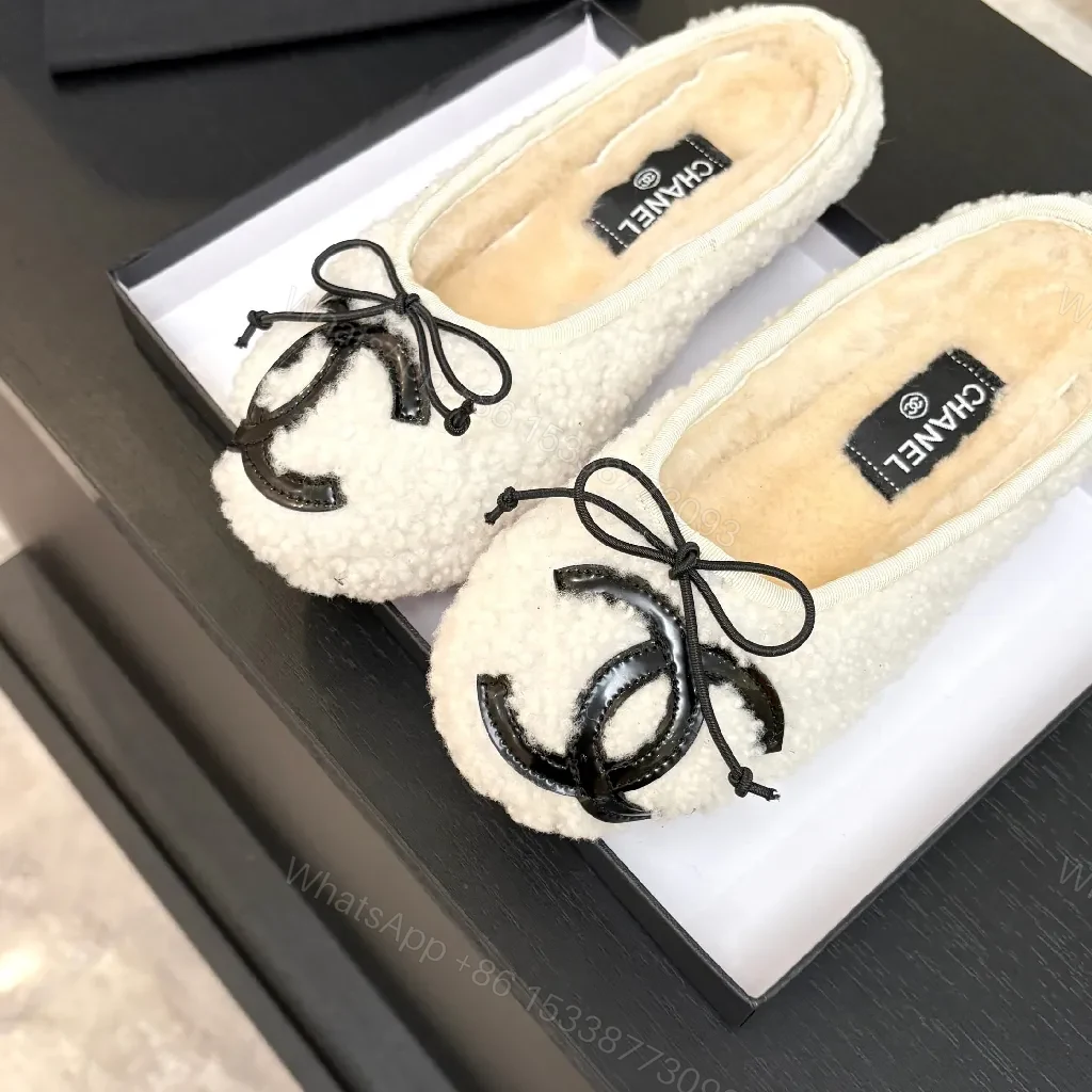 View 7 of Ivory Knit Slippers: Luxe Slip-On with Faux Fur Lining