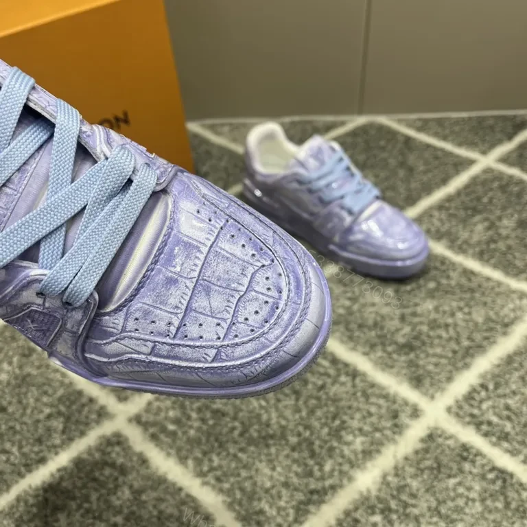 View 8 of Lavender Croc-Texture Luxe Trainer: LV-Inspired High-Top