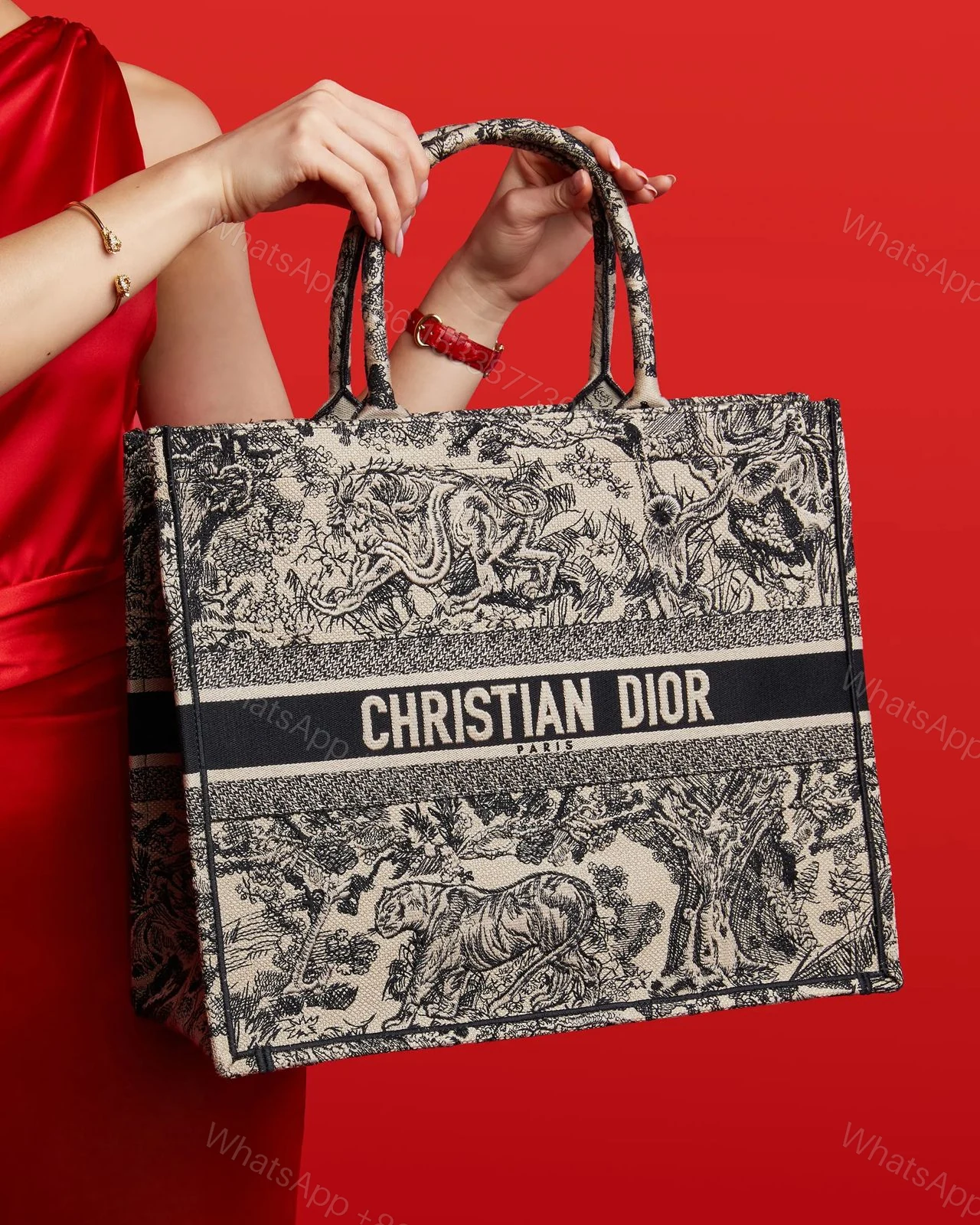 View 3 of Christian Dior Book Tote Bag In Dior Oblique Motif Embroidery First Copy | AAA+ Replica