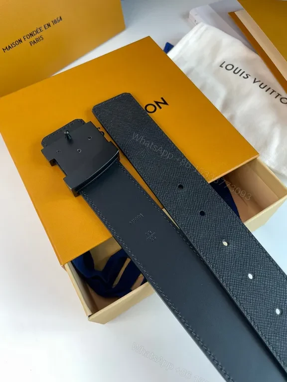 View 3 of Black Leather Belt LV Signature Buckle â€“ 40mm, Calfskin, Minimalist Luxury