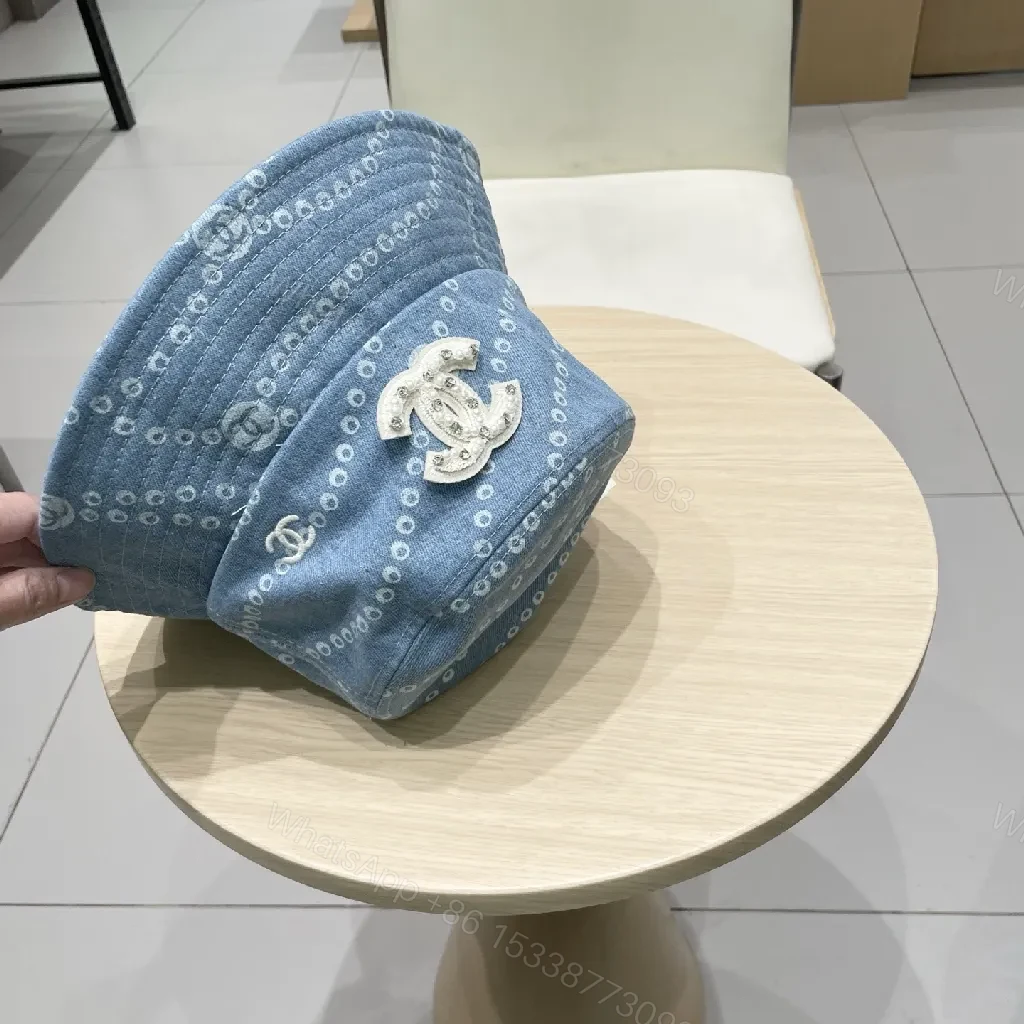 View 5 of Denim-Threaded Bucket Hat with Emblem: Bold, All-Season Style