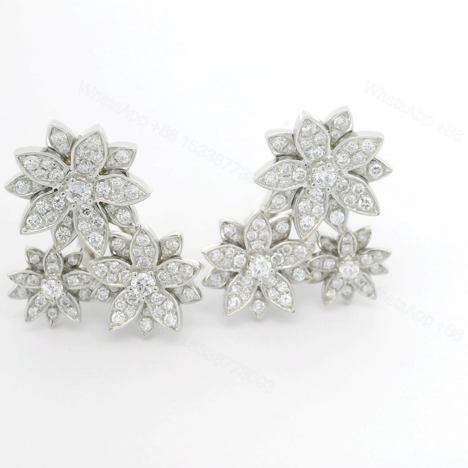 View 2 of 18K Van Cleef & Arpels Lady Lotus 3 Flowers Earrings