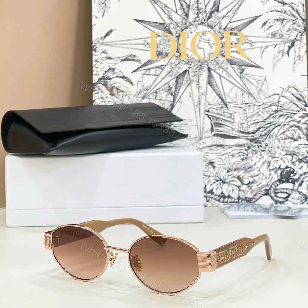 View 4 of Gold Metal Frame Round/Oval Dior Branding Sunglasses