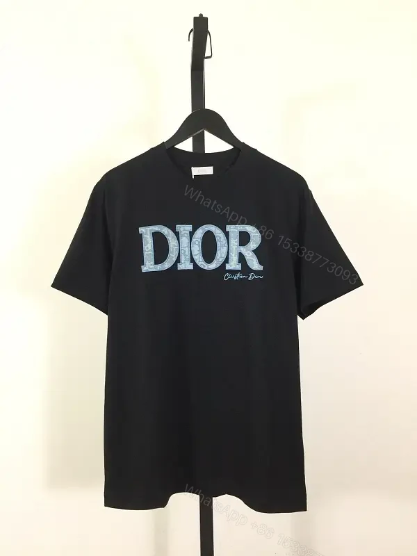 Black Denim-Print Tee with Dior Logo, Casual Loose Fit — view 1