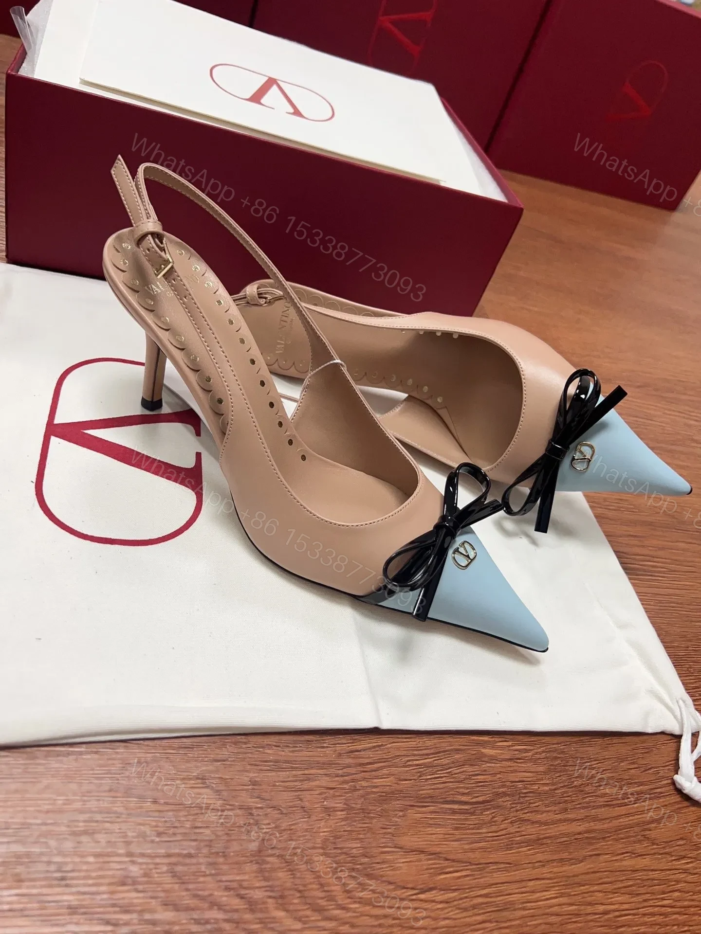 View 3 of Valentino Women Nude Leather Blue Pointed Heels