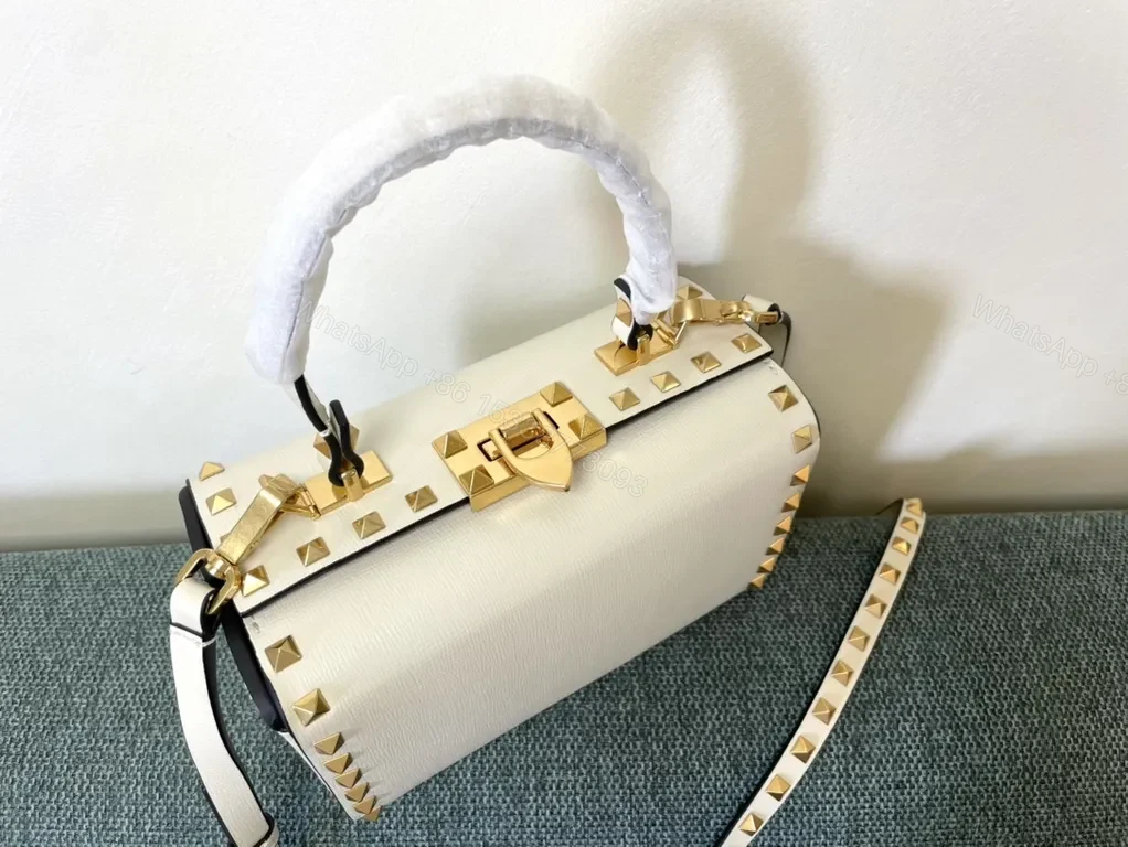 View 5 of Ivory Rockstud Box Bag: Valentino Garavani Mini Crossbody