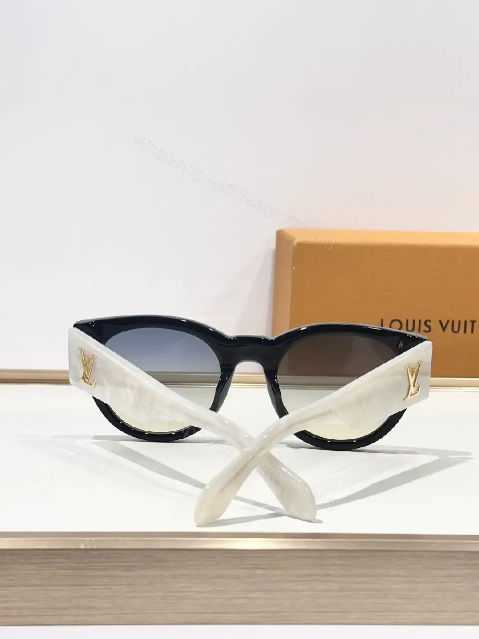 View 6 of Oversized Round Sunglasses with Signature Accents, Black