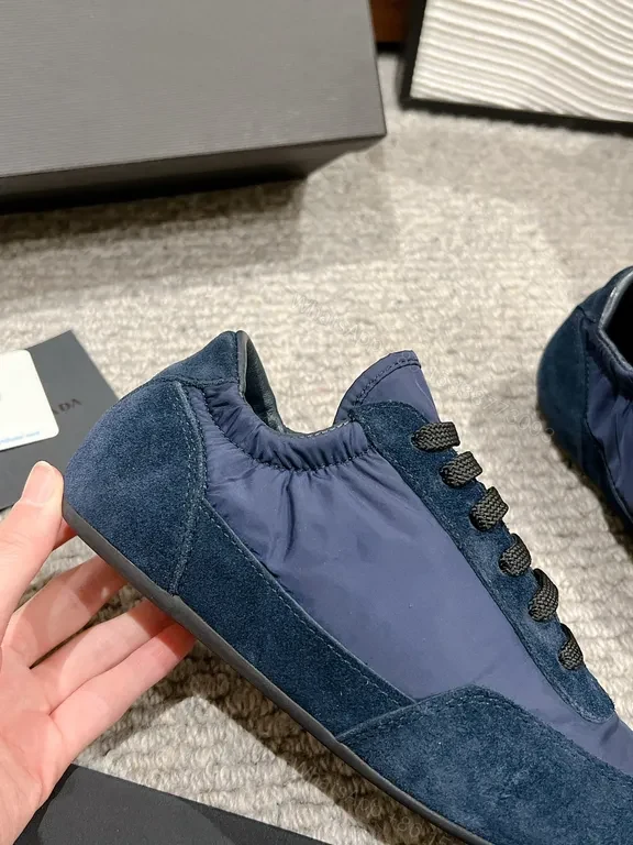 View 9 of Prada Milano Navy Suede High-Top Sneakers: Luxe Comfort