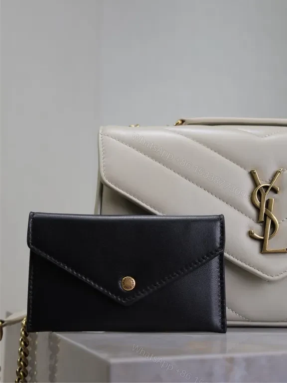 View 6 of Chic Quilted YSL-Logo Bag Set: Leather, Gold, Compact Cardholder