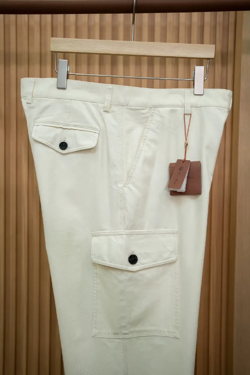 View 4 of Off-White Cream Cargo Pants with Smooth Twill, Relaxed Fit
