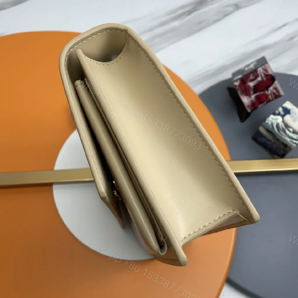 View 4 of Beige Leather Crossbody: Minimalist Luxury with Gold Hardware