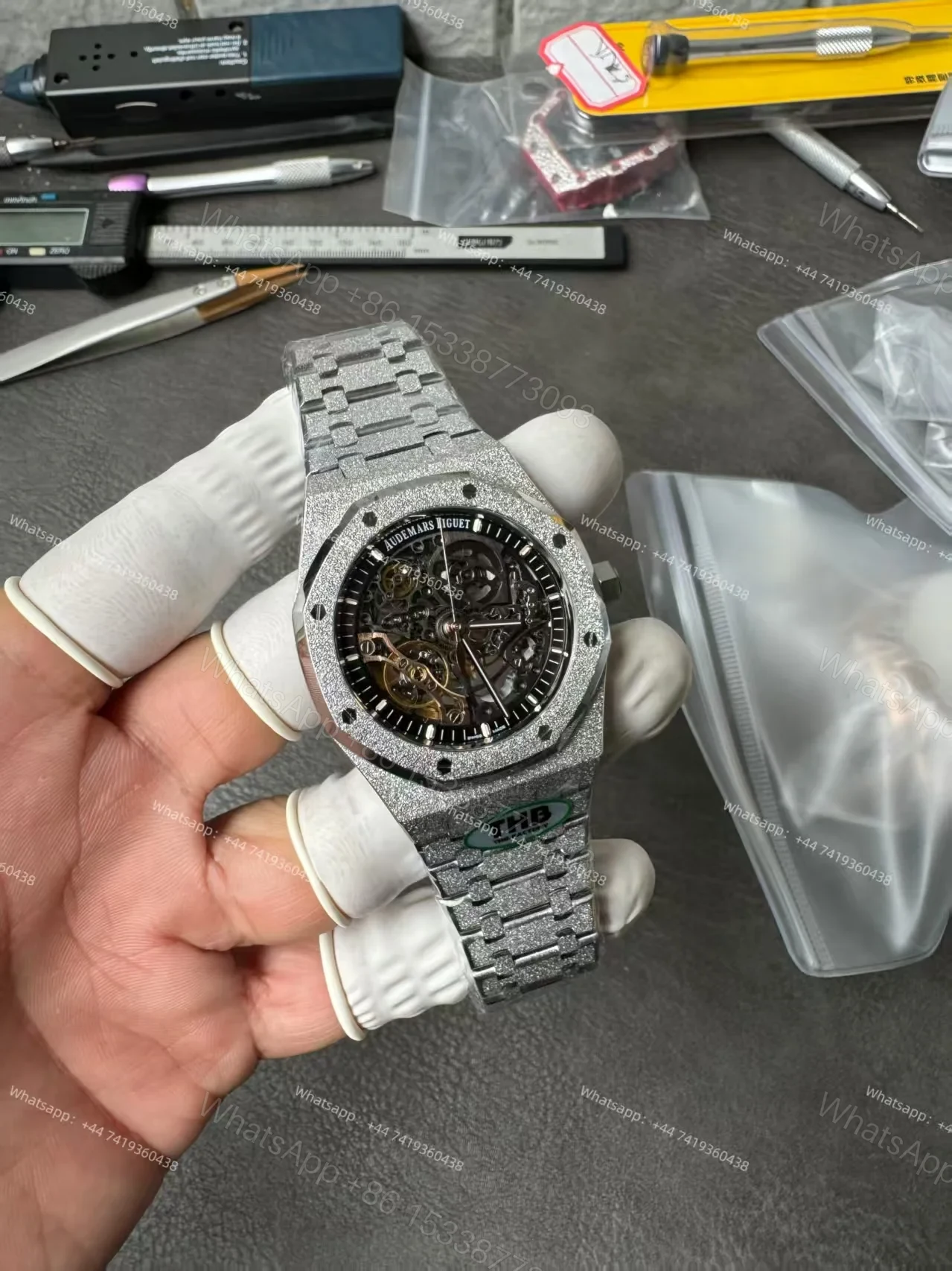 View 7 of Audemars Piguet Super Clone Royal Oak 15407 Frosted Gold Skeleton Dial 41MM