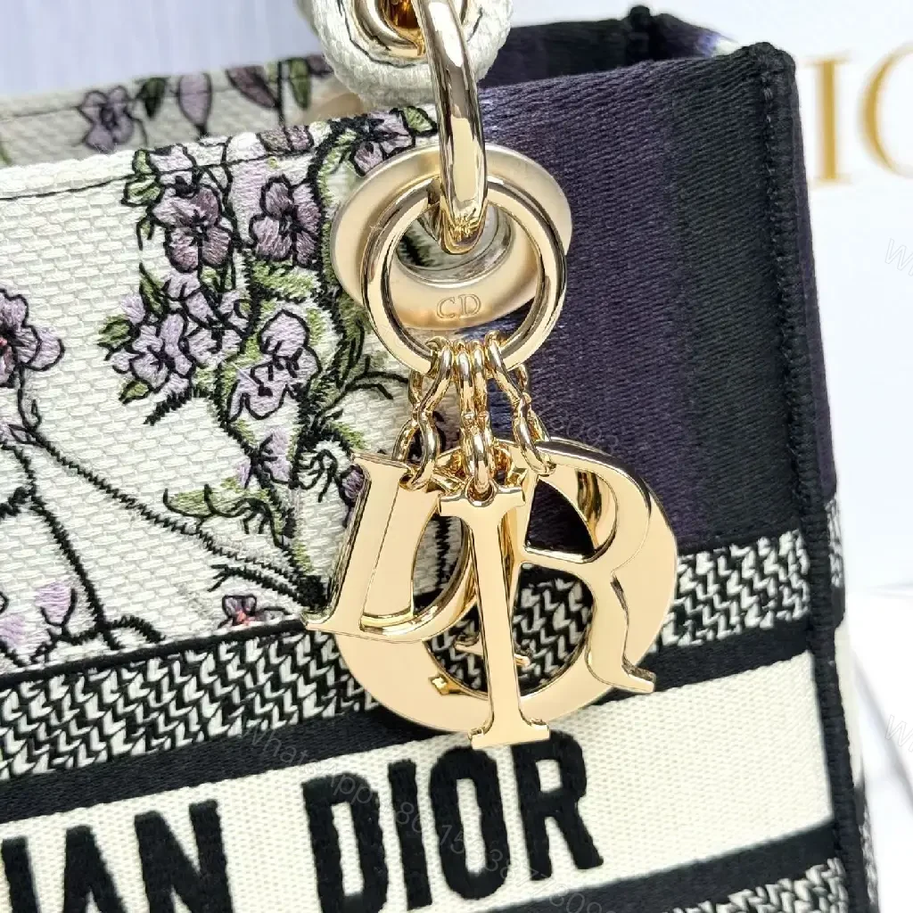 View 7 of Floral Canvas Mini Bag with Dior-Inspired Branding
