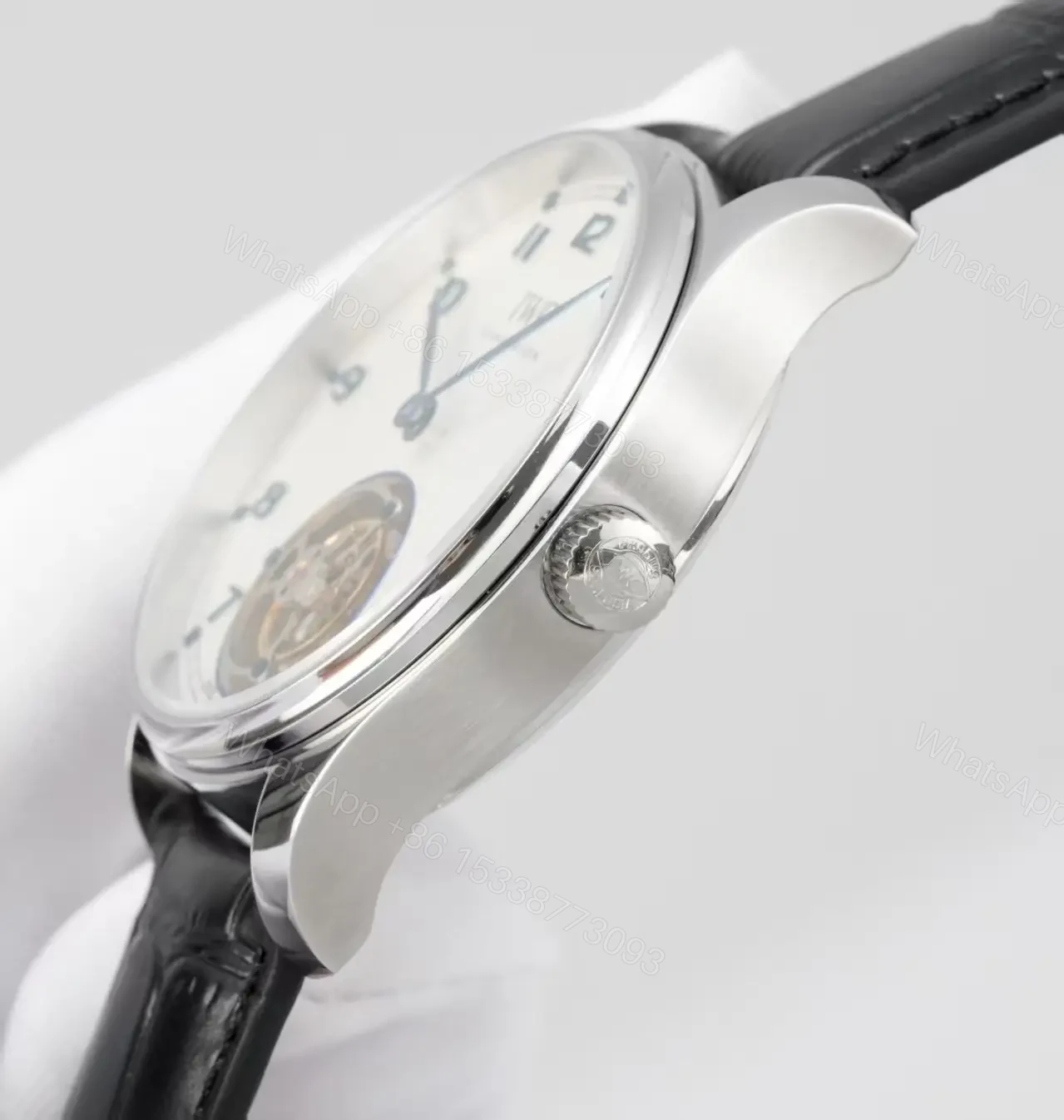 View 6 of IWC Silver Tourbillon Watch White Dial Black Leather Strap Ultimate 42MM IWC-TOUR-WHT42-BLK