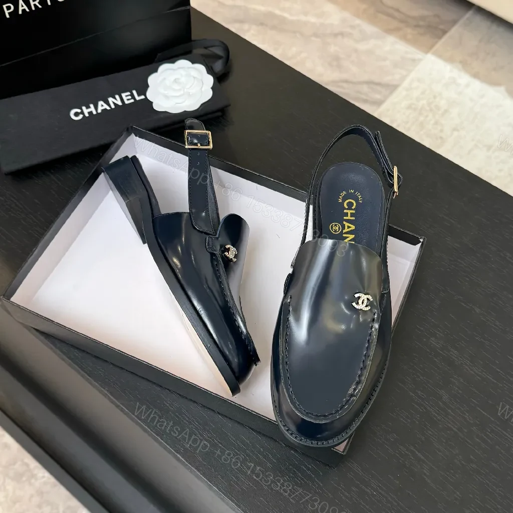 View 2 of Navy Patent Slingback Loafers: Luxe Monogram Detail