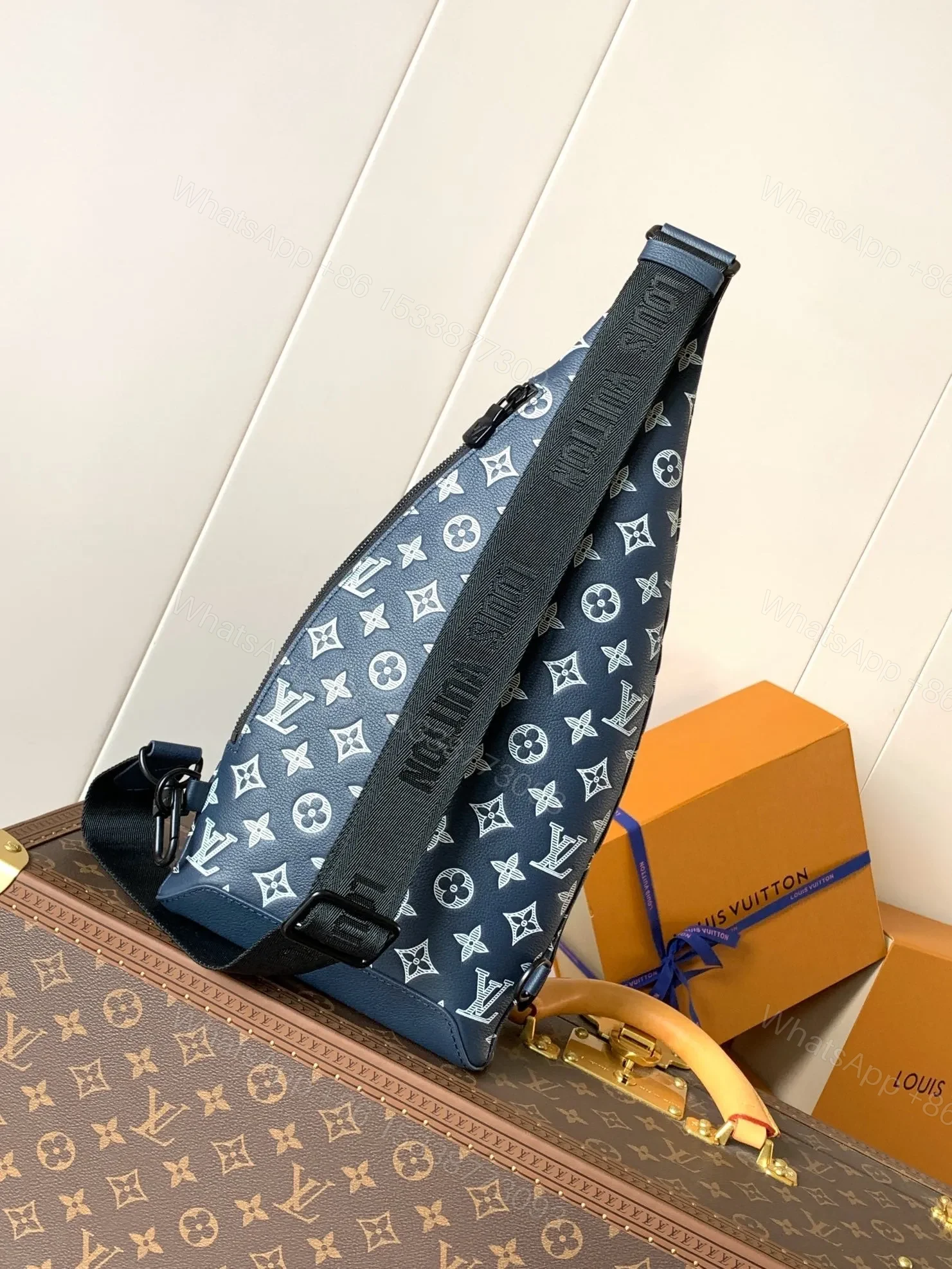 View 4 of LV DUO CROSSBAG BAG 42 IN BLUE AND WHITE MONOGRAM SHADOW COWHIDE