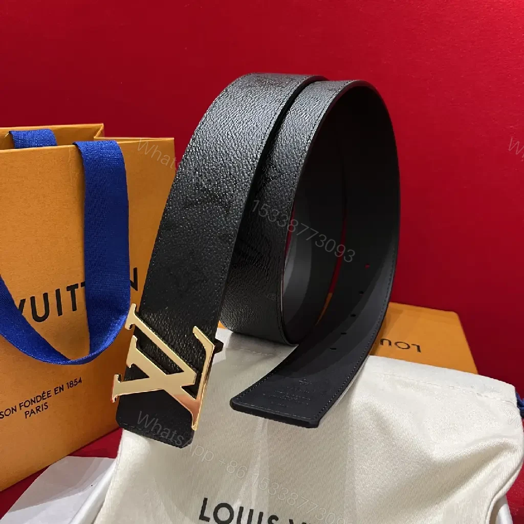 View 10 of Black Leather Belt Geometric Gold Buckle Formal Style