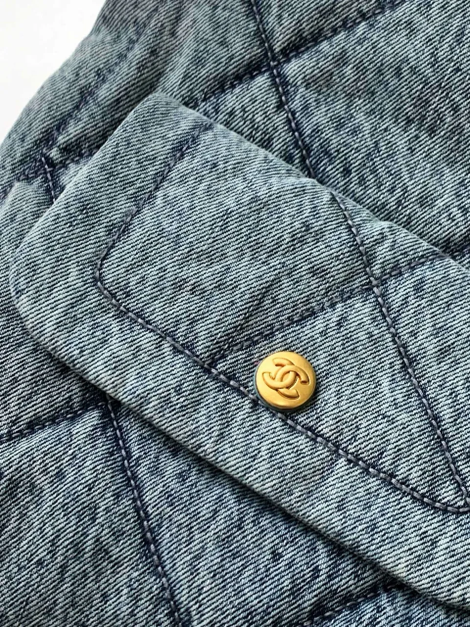 View 9 of Denim-Texture Flap Bag: Luxe Chain-Handled Chic