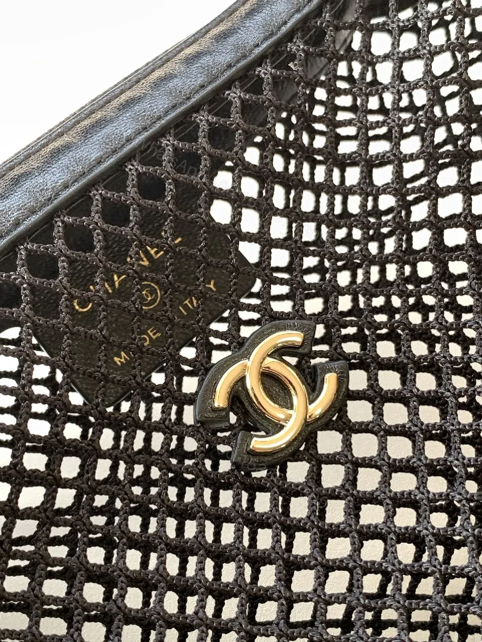 View 2 of Compact Mesh Satchel — Leather Trim, Gold Emblem, Everyday Luxe