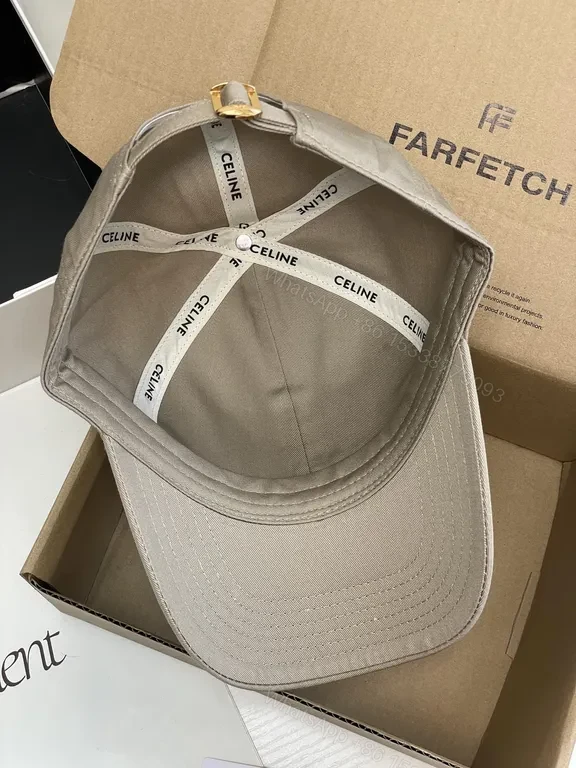 View 6 of Minimalist Luxury Cap - Beige Cotton, Structured, CELINE Embroidery Cap