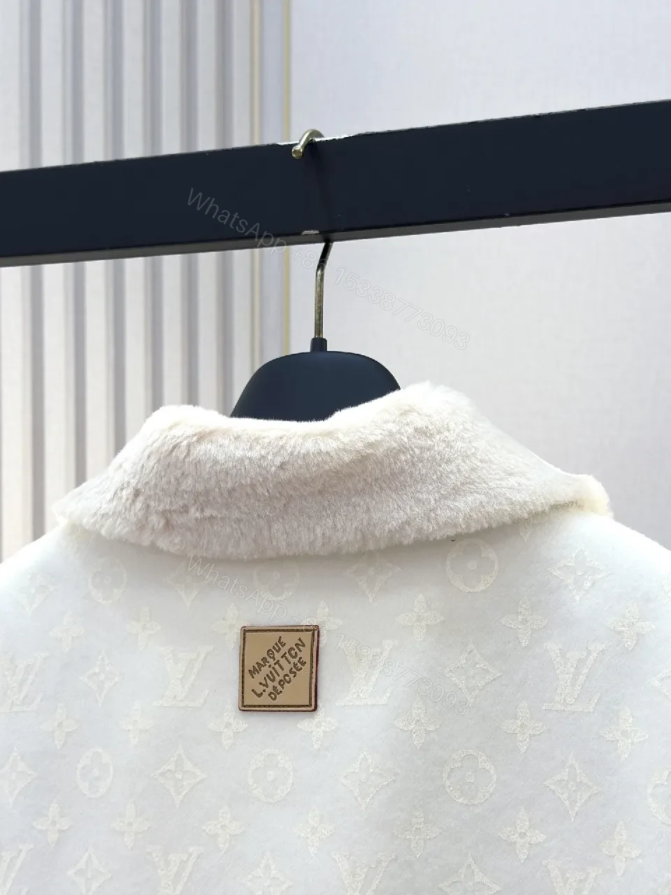View 8 of Brown & Off-White Monogram Varsity Jacket: Rich Texture, Modern Luxury