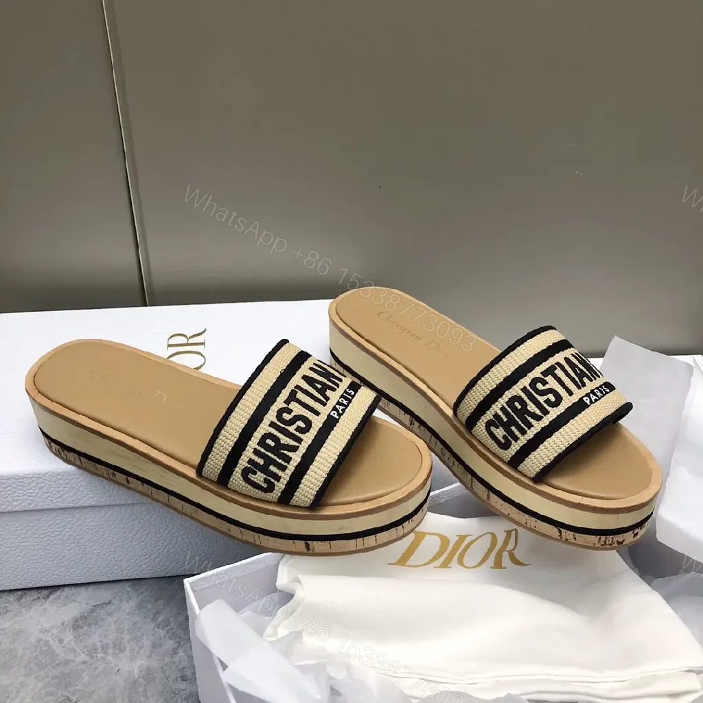 View 10 of Beige Leather Canvas Slip-Ons Dior-Style Logo Strap Sandals