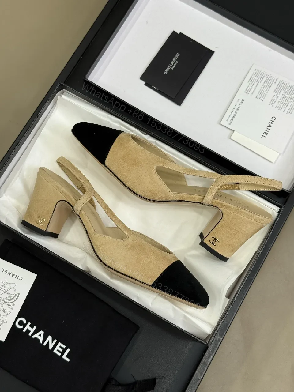 View 3 of Chic Black-Toed Suede Slingbacks: Subtle Texture, Bold Presence
