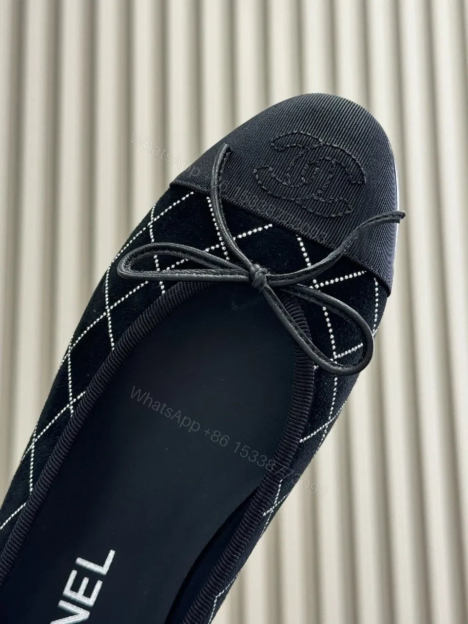 View 2 of Black Diamond-Grid Ballet Flats, Flat-Soled Comfort