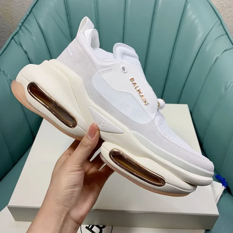 View 7 of White Leather Suede Runner | Sculpted Cushion, Balmain-Inspired Sneakers