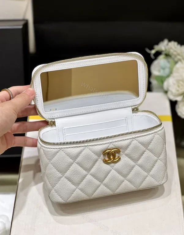 View 6 of Chic Quilted Mini Crossbody with Gold Chain - Ivory/Gold