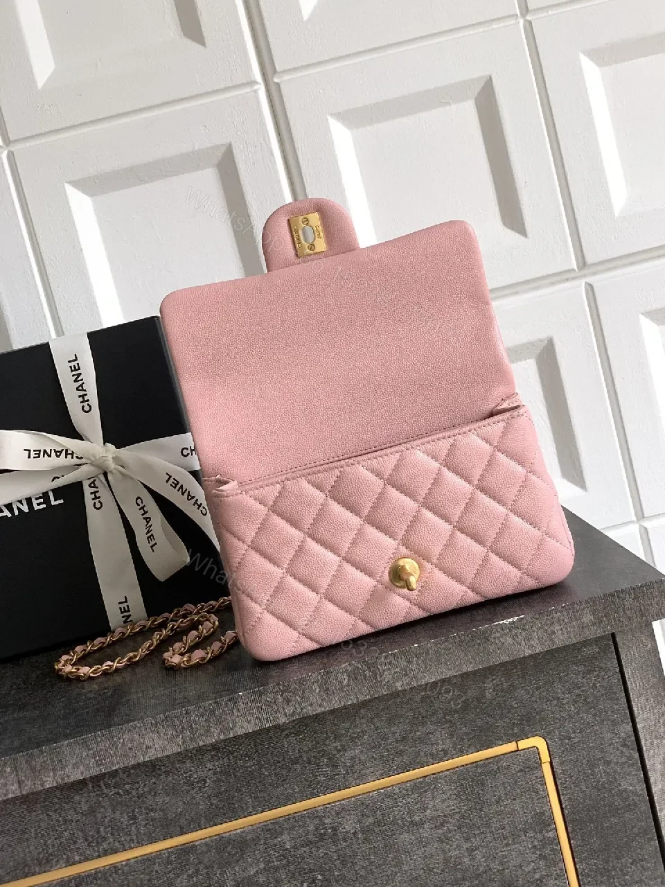 View 5 of Pink Quilted Flap Bag with Gold Chain - Chic Crossbody Luxury