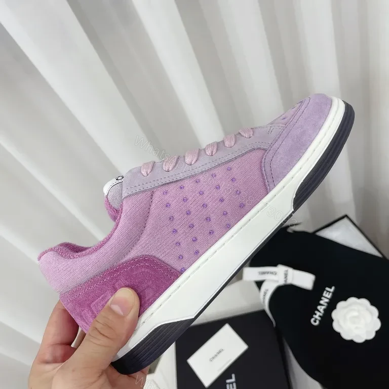 View 3 of Lavender Suede Low-Top Sneakers: Soft Perforated Luxe Everyday Style