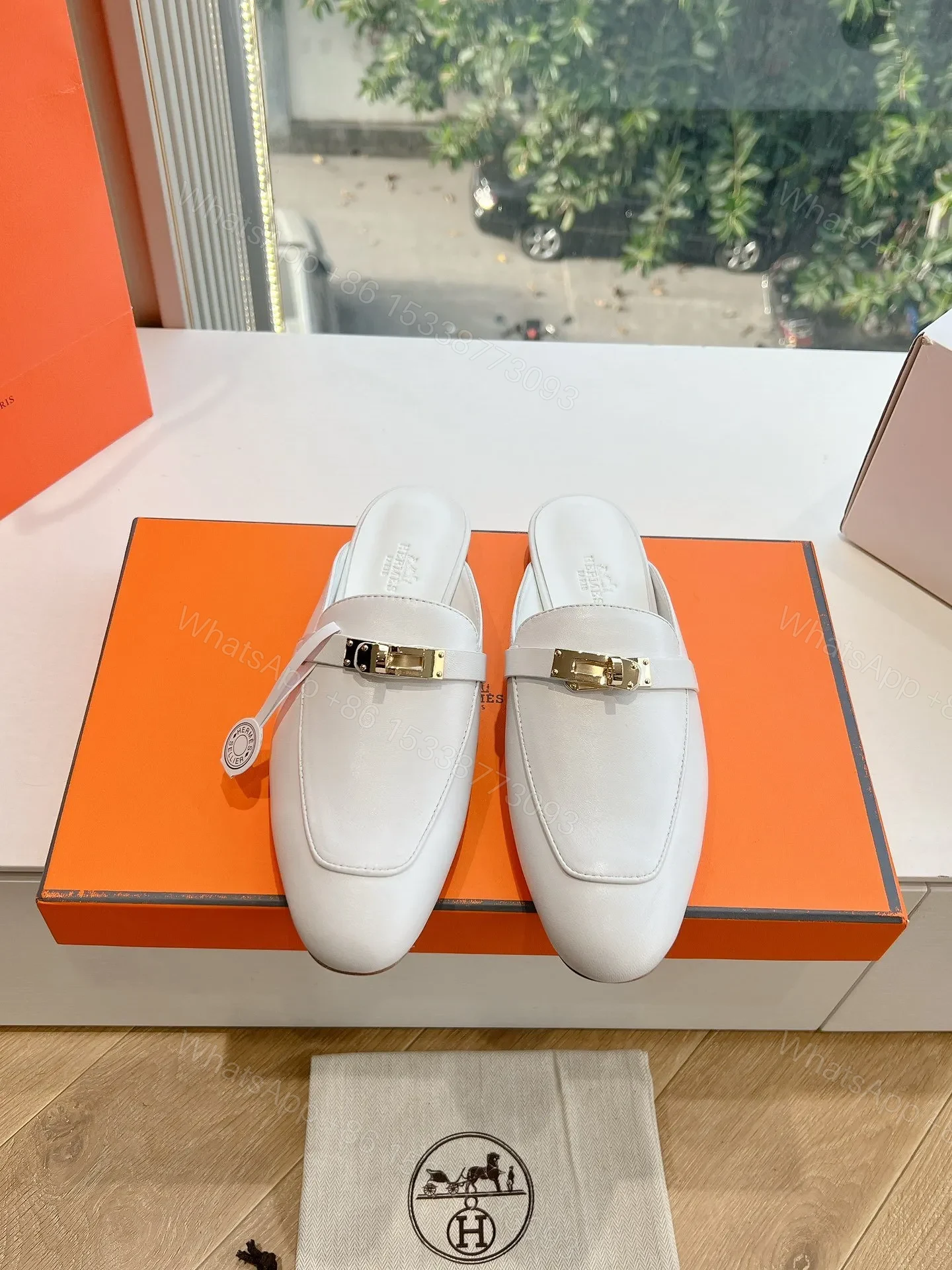 Hermes Women White Leather Mules — view 1